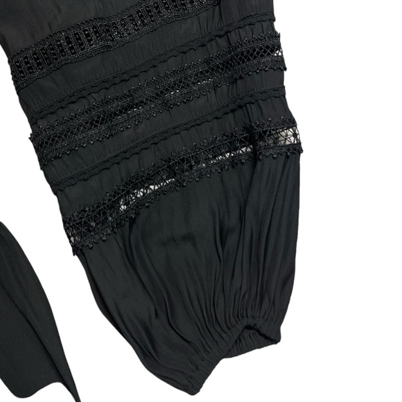 Ramy Brook Rosey Blouson Smocked Mini Dress Black Long Sleeve Tie Neck Size S - Picture 10 of 16